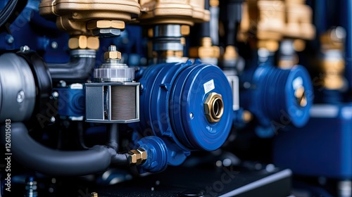 Close-up view of a turbine engine part showcasing advanced engineering in a busy manufacturing facility photo