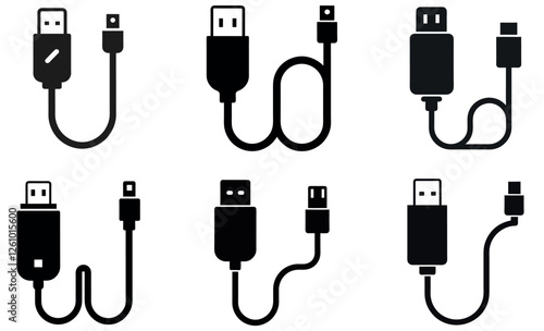 Vector Illustration of Various USB and Micro USB Cables
