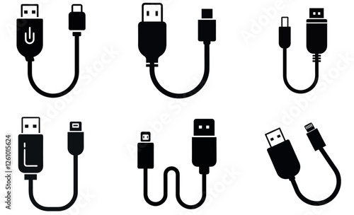 Vector Illustration of Various USB and Micro USB Cables