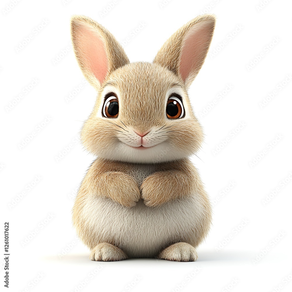 Obraz premium Cute bunny sitting, white background, Easter card