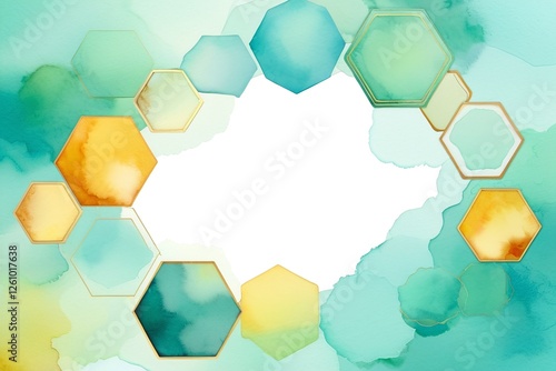 Colorful Watercolor Hexagon Frame with Soft Background Design