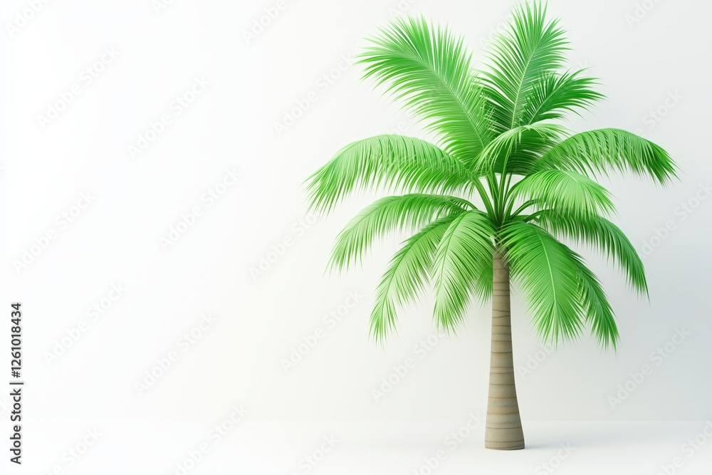 Fototapeta premium Vibrant Green Palm Tree Isolated Background Nature Illustration Minimalist Design Front View Tropical Concept
