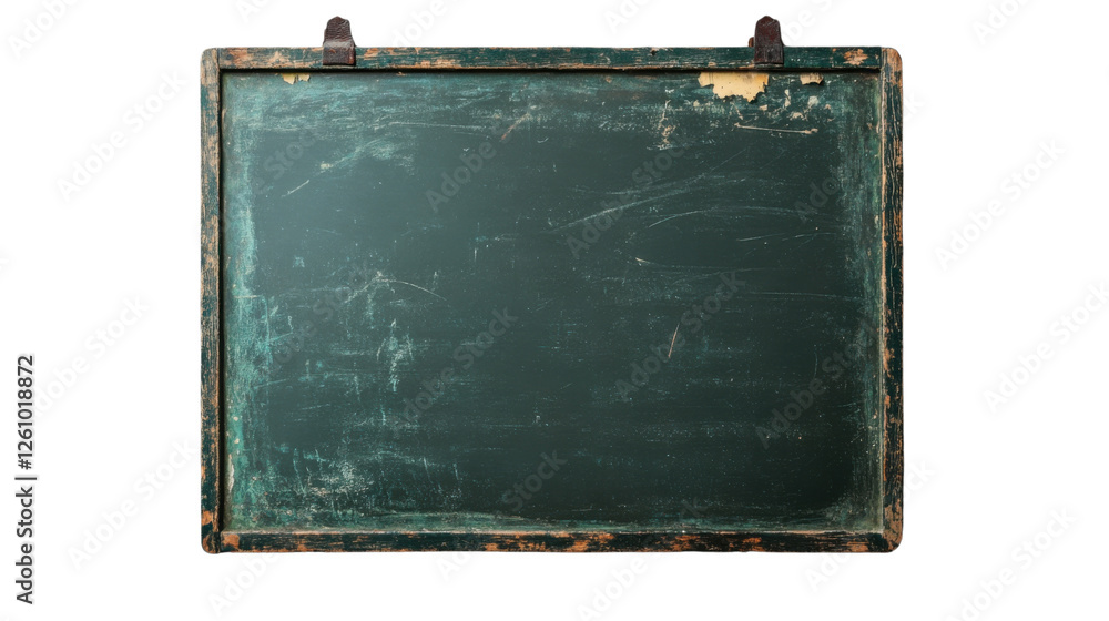 Fototapeta premium Empty green chalkboard hanging on transparent background