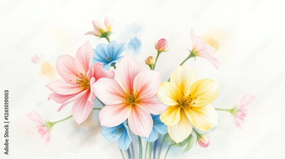This artwork showcases a collection of blooming flowers in warm and cool tones, perfect for seasonal decorations, invitations, and wallpapers This artwork showcases a collection of blooming flowers in warm and cool tones, perfect for seasonal decorations, invitations, and wallpapers