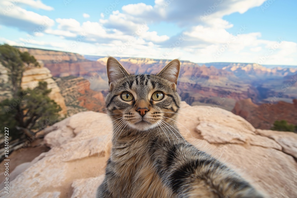Obraz premium cat takes a selfie with Grand Canyon,tourism, journey