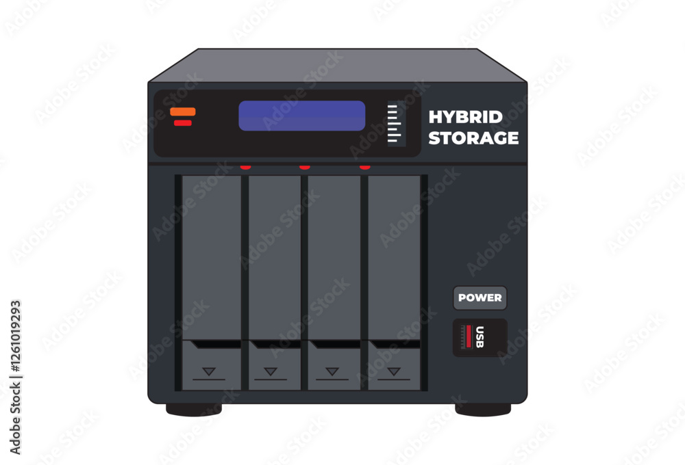 Fototapeta premium Hybrid Storage vectors, Hosted Storage, Mobility Solutions, and Disaster Recovery, representing innovative technology and artificial intelligence concepts. This design symbolizes the advancement.
