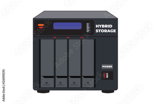Hybrid Storage vectors, Hosted Storage, Mobility Solutions, and Disaster Recovery, representing innovative technology and artificial intelligence concepts. This design symbolizes the advancement.