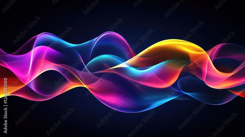 Obraz premium Abstract colorful waves flowing, dark background, energy concept, website banner