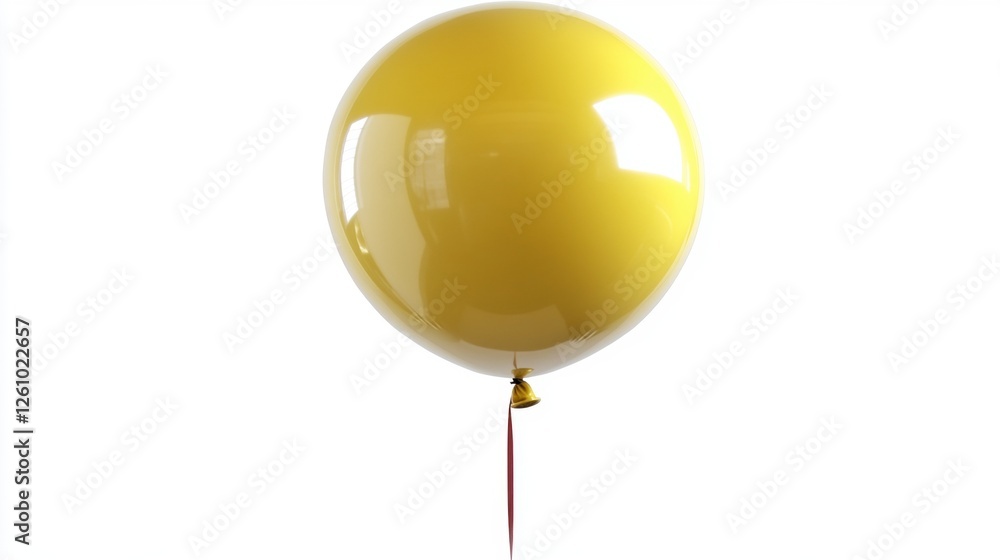 Bright Yellow Balloon Floating Against a White Background Evoking Celebration and Joy Bright Yellow Balloon Floating Against a White Background Evoking Celebration and Joy