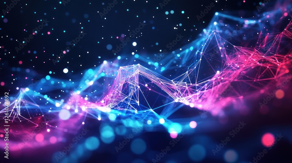 Abstract digital network, glowing lines, data flow, technology background, website banner Abstract digital network, glowing lines, data flow, technology background, website banner