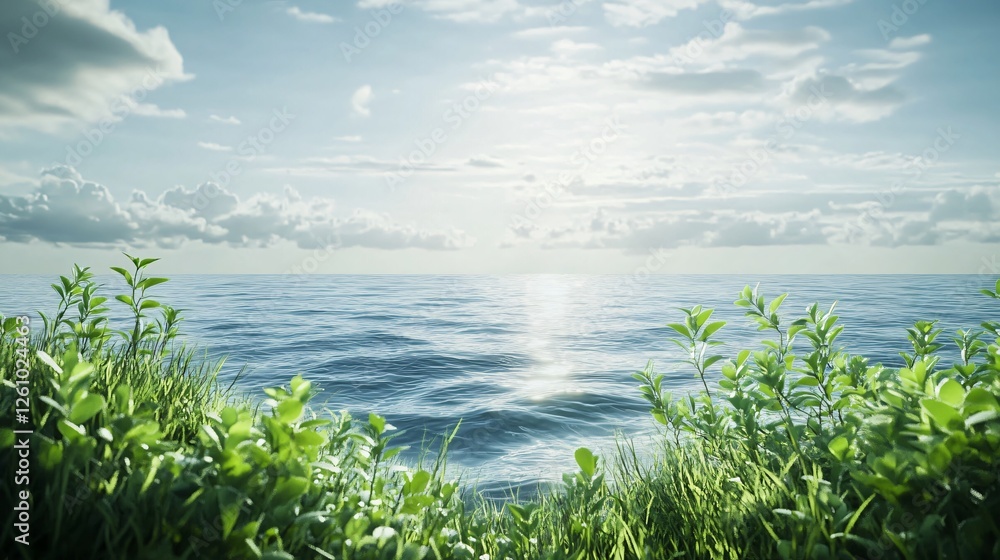 Fototapeta premium Seeing Nature's Beauty: Stunning Seaside Vista with Vibrant Flora