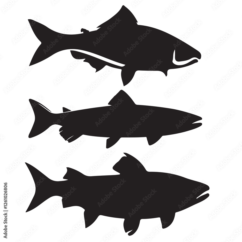 Fototapeta premium Silhouette of arctic char fish stock illustration, Fish vector illustration.