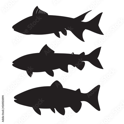 Silhouette of arctic char fish stock illustration, Fish vector illustration.