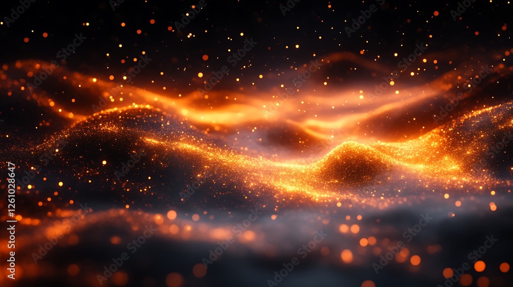 Fototapeta premium Glowing Orange Particles Wave Abstract Background