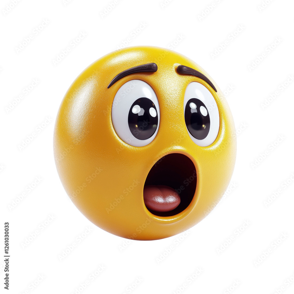 Fototapeta premium 3D Render of a Surprised Yellow Emoticon with Wide Eyes and Open Mouth