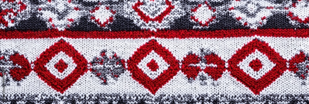 Festive red and white geometric knit pattern for winter apparel design Festive red and white geometric knit pattern for winter apparel design
