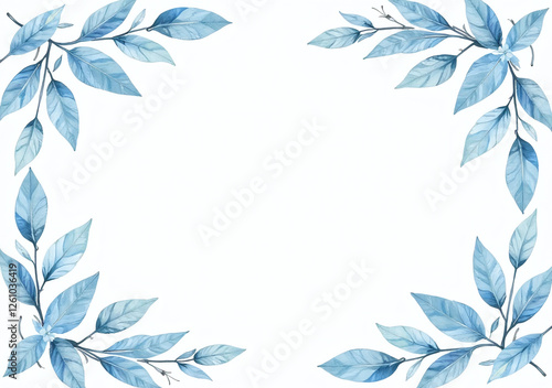 botanical design features pale blue leaves floral pastel watercolor border
