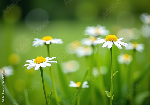 camomile flowers blend softly lush green grass natural