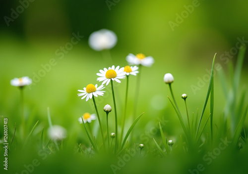camomile flowers blend softly lush green grass natural