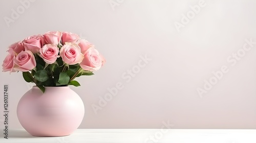 Wallpaper Mural Romantic Pink Roses in a Pastel Pink Vase on White Surface Torontodigital.ca