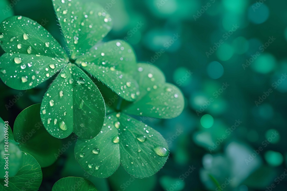 Emerald Dewdrops on Clover: A Macro Shot of Nature's Beauty Emerald Dewdrops on Clover: A Macro Shot of Nature's Beauty