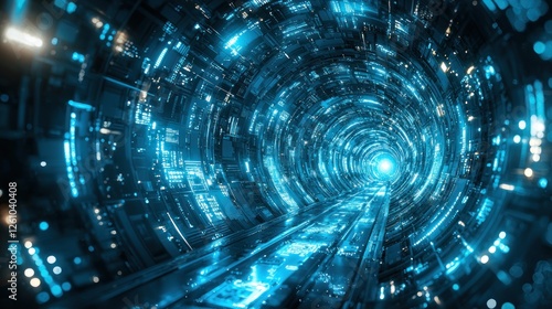 Futuristic Blue Hyper Tunnel  A Digital Journey Through Cyberspace