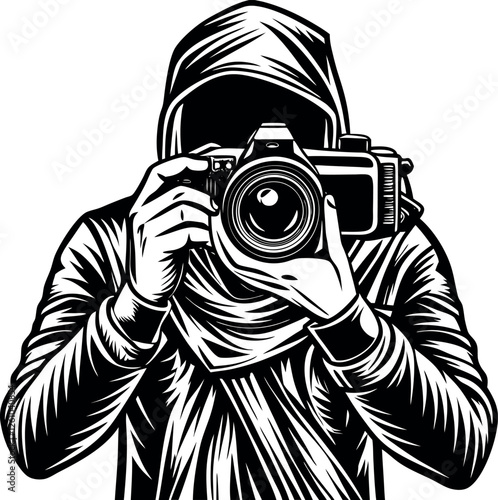 Black Photographer with Camera Silhouette Doodle Art Vector Illustration | Hand-Drawn Photographer Sketch | Photography, Camera Equipment, and Artistic Vision Clipart Design