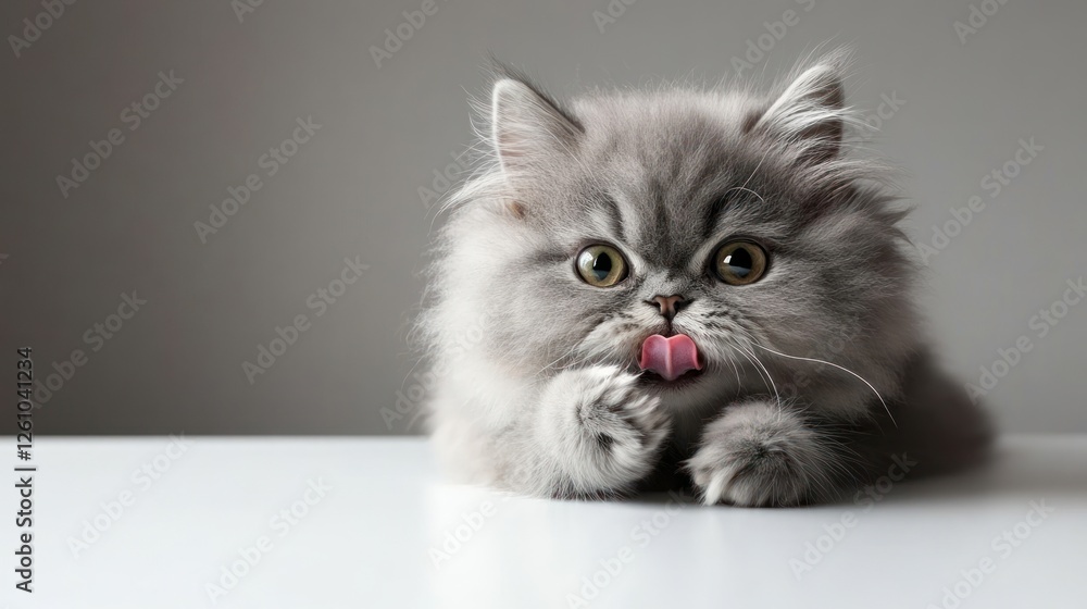 Adorable Grey Kitten Licking Paw Clean Adorable Grey Kitten Licking Paw Clean