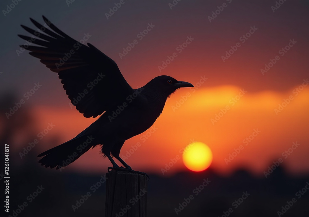 Fototapeta premium dark bird shapes remain sunset sky light fades quickly outdoors suddenly night quietly