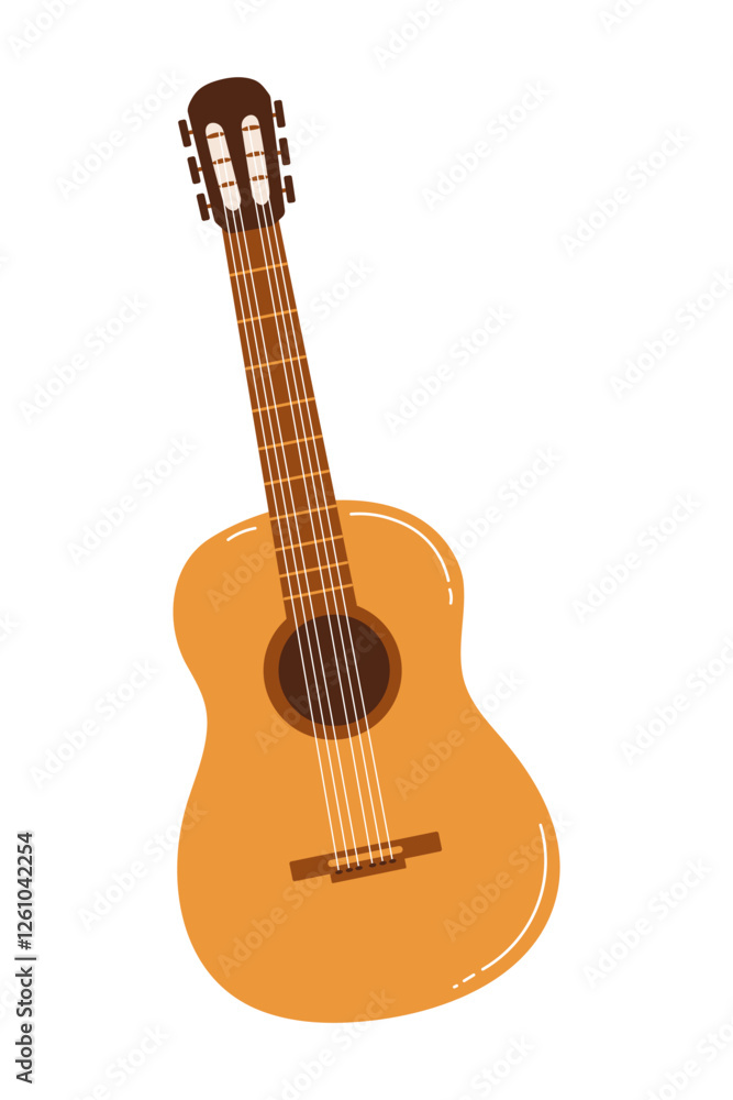 Obraz premium Colorful acoustic guitar resting on a simple background with warm tones and soft lines