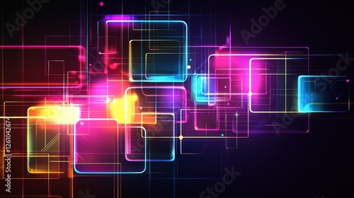 Abstract glowing squares, digital network, tech background, website design