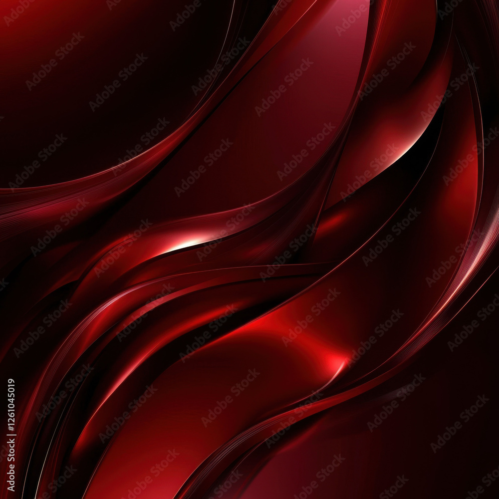 Obraz premium Sleek and Glossy Red Metallic Waves Abstract Background