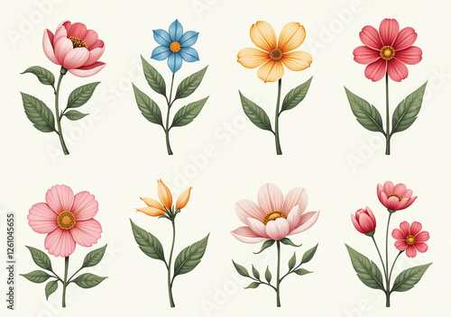 Wallpaper Mural floral icons vintage style colorful pastels romantic graphic bundle suitable spring wedding designs nature Torontodigital.ca