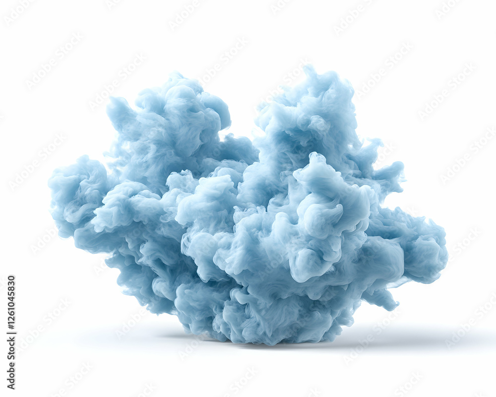 Volumetric blue cloud rendering for background use. Floating in white backdrop Volumetric blue cloud rendering for background use. Floating in white backdrop