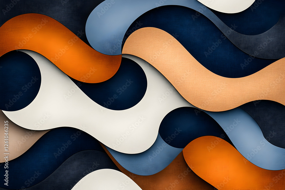 Wavy abstract background flowing shapes in blue, orange, beige. Modern art, wallpaper Wavy abstract background flowing shapes in blue, orange, beige. Modern art, wallpaper