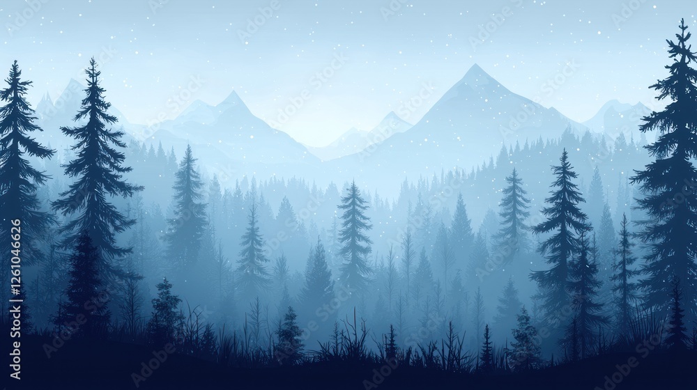 Fototapeta premium Serene Winter Forest Mountain Landscape Scene