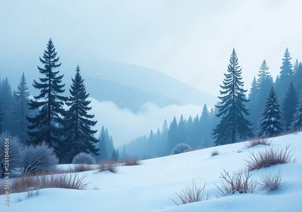 foggy forest landscape blue winter hill wild icy nature watercolor foggy forest landscape blue winter hill wild icy nature watercolor