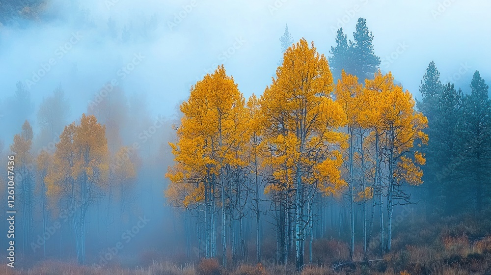 Golden Aspens Enveloped in Autumn Mist Golden Aspens Enveloped in Autumn Mist