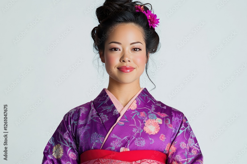 Woman, kimono, studio, portrait, smile, Asian, flower, hair, beauty, fashion Woman, kimono, studio, portrait, smile, Asian, flower, hair, beauty, fashion