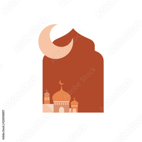 Boho Ramadan Frame with islamic arabic lantern lamp and crescent moon for Ramadan Kareem Islamic festival and eid al iftar. svg icon