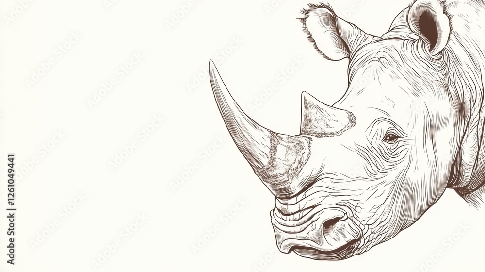 Detailed Ink Drawing of a Rhinoceros Highlighting Its Powerful Form and Distinctive Horn Detailed Ink Drawing of a Rhinoceros Highlighting Its Powerful Form and Distinctive Horn