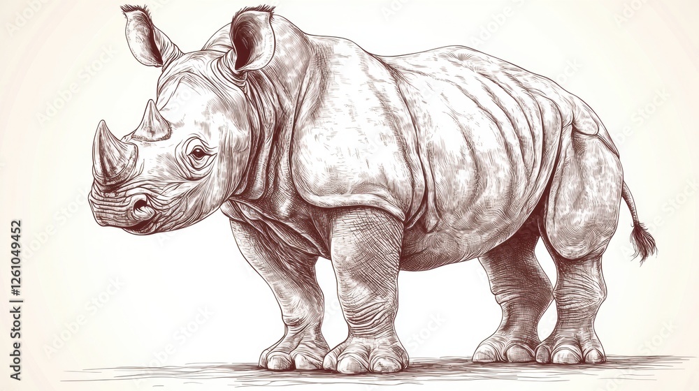 Fototapeta premium Realistic Sketch of a Rhinoceros in Earthy Tones Representing Wildlife Illustration