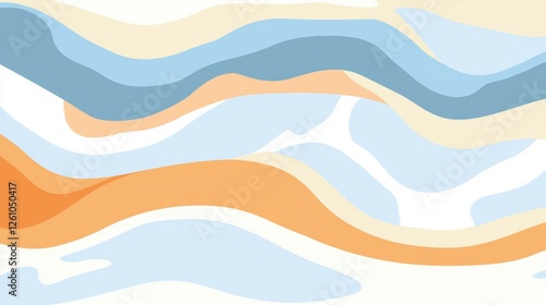 Smooth, curved shapes in pastel shades of blue, orange, and cream create a calming yet dynamic abstract background, offering a soft and visually appealing design