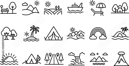 "Line Art Landscapes - Nature & Travel Outline Vector Set"