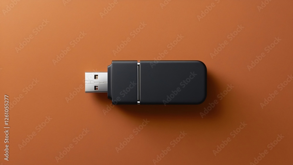 flash drive on orange background , AI Generated.