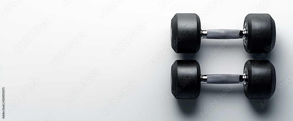 Two dumbbells on white background, fitness, gym, workout Two dumbbells on white background, fitness, gym, workout