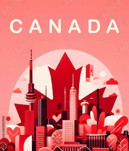 Vibrant Canada - A Red-Hued Tribute to Iconic Landmarks