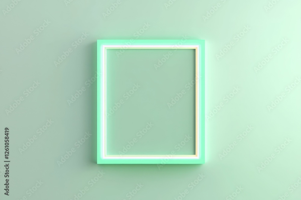 Mint edges glow on a 3D frame mock-up, AI-generated, symmetrically on a smooth matte surface. Mint edges glow on a 3D frame mock-up, AI-generated, symmetrically on a smooth matte surface.