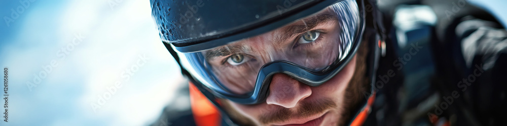 Close-up Portrait of a Man Wearing a Helmet and Goggles Close-up Portrait of a Man Wearing a Helmet and Goggles