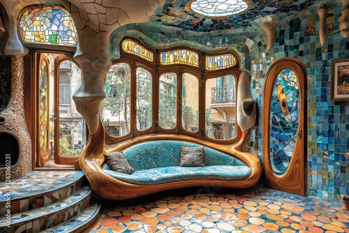 Art nouveau living room design barcelona interior photography vibrant environment unique viewpoint stylish concept
